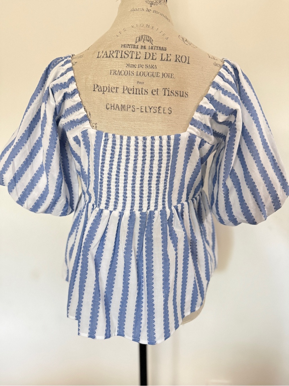 Vineyard Vines Blue and White Striped Puff-Sleeve Peplum Blouse - Picture 4 of 9